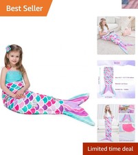 Mermaid Tail Blanket   Plush Flannel Mermaid-Shaped Throw Blanket for Kids, 1...