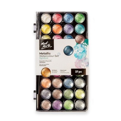 Aquarellfarben Set- 36 Metallic Wasserfarben mit 1 Pinsel, für Aquarellmalerei