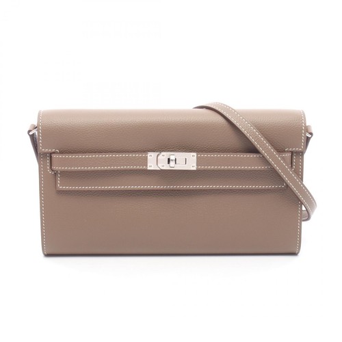 HERMES Kelly To Go Shoulder Crossbody Bag Evercolor leather Gray SHW Used K