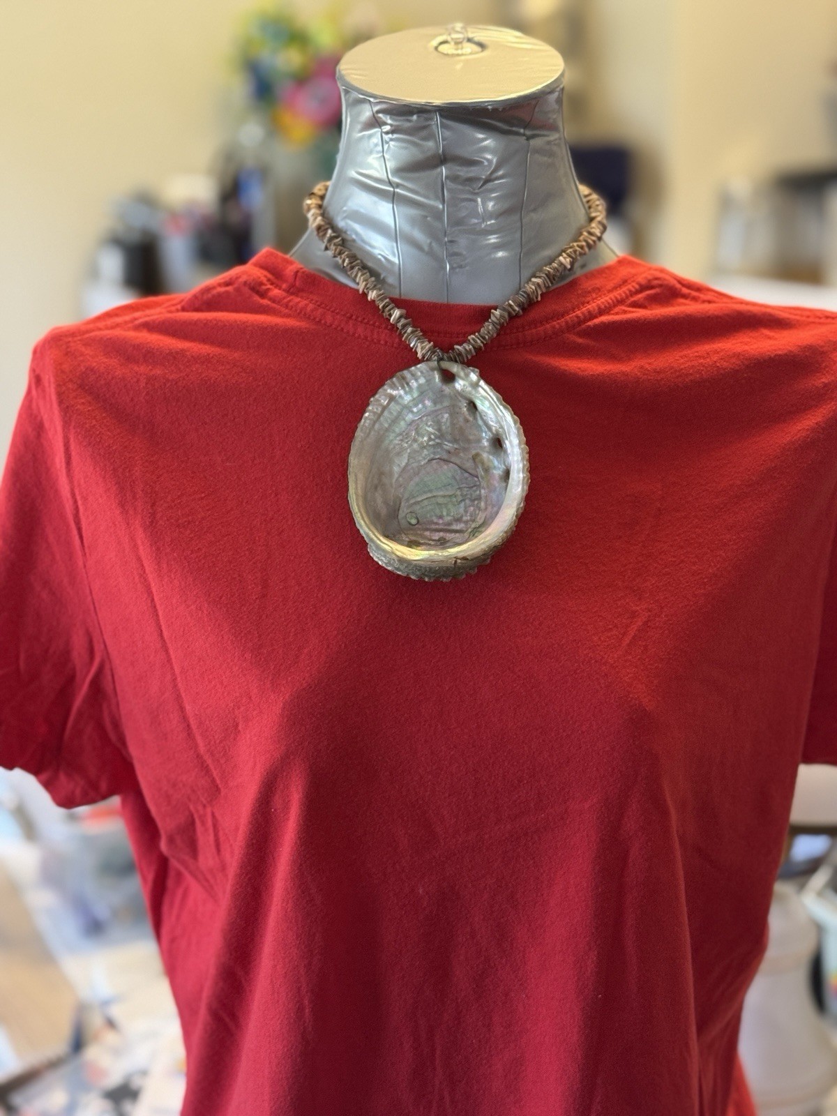 Abalone Shell Pendant Statement Necklace With Nat… - image 1