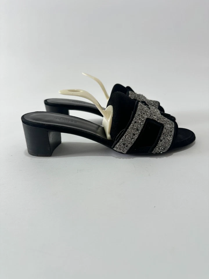 Босоножки-шлепанцы Hermes из черной замши с украшениями Oasis размер 36 ЕС/6 США/3 Великобритания - Изображение 4 из 4