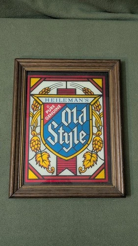 Heileman's Pure Genuine Old Style Vintage Framed Glass Beer Sign Advertisement