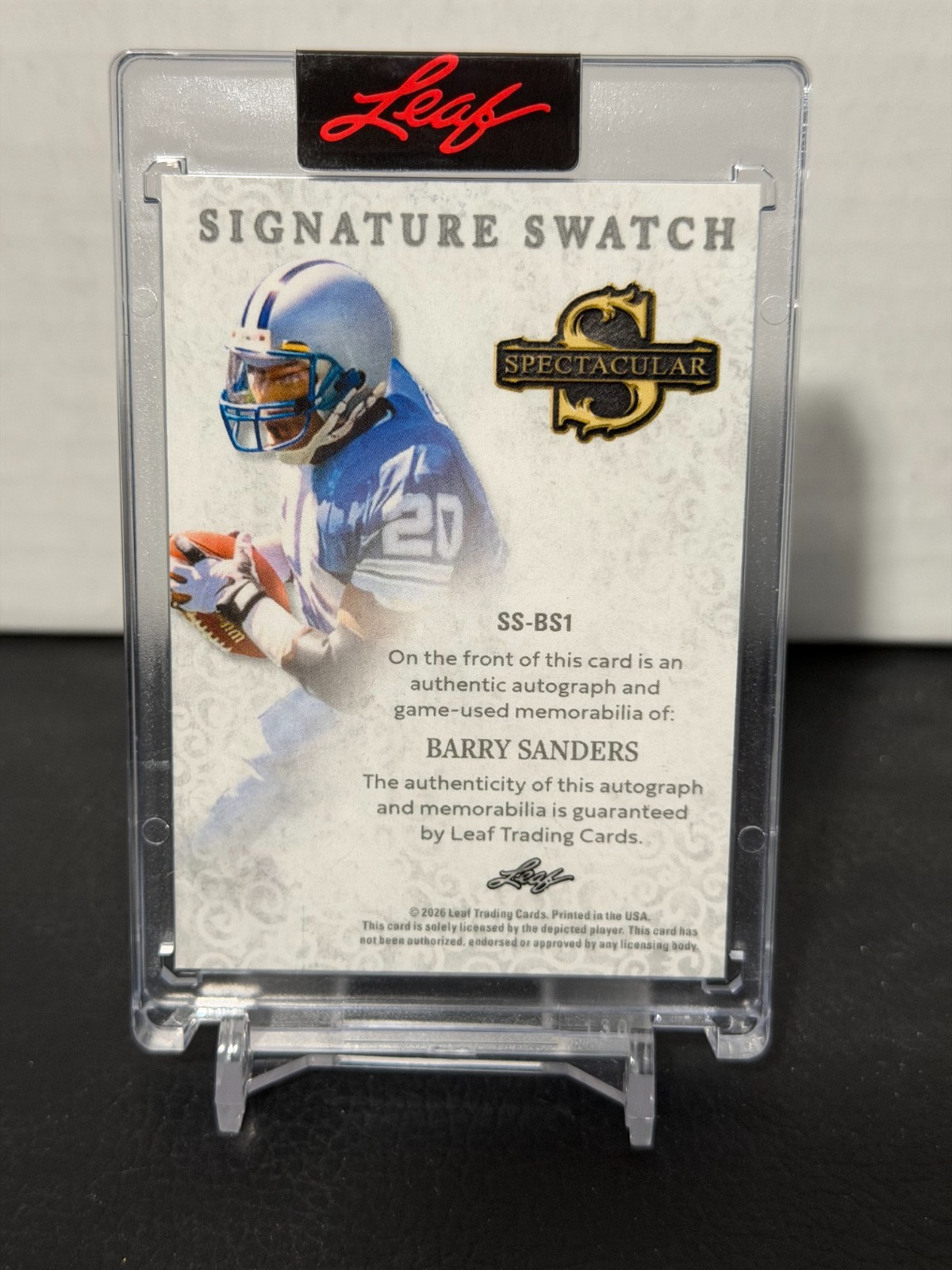 2026 Leaf Spectacular Barry Sanders Game Used Holo Silver Patch Auto 5/12 Lions view 2