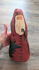 Vintage Primitive Hand Painted Fabric Folk Art Santa Claus Figure Doll 11.5"