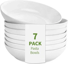DeeCoo 7 Pack Porcelain Pasta Bowls Ceramic , Large Serving Bowl, Wide and Shall