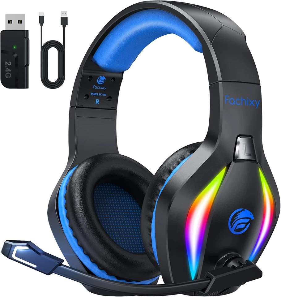 FACHIXY FC100 Headset mit Mikrofon, 2,4G Wireless Gaming Headset für PS5, PS4, PC,