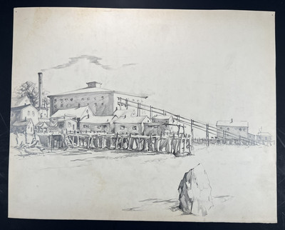 James Merrick Vtg Drawing Fishing Village Buildings On Pier 11x14  Unsigned Art