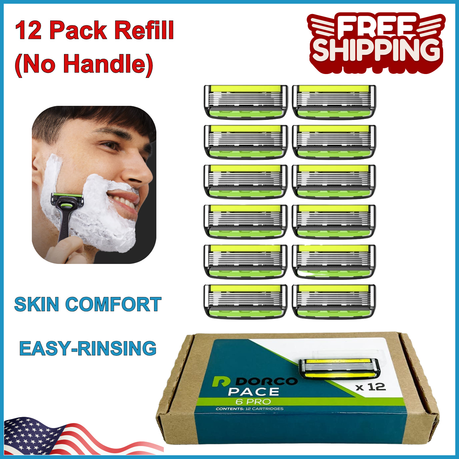 Dorco Pace 6 Pro - Six Blade Razor System with Trimmer 12Pac