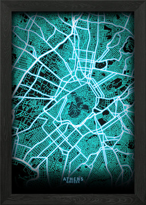 Athen Griechenland Stadtplan Gerahmtes Wandbild Poster Leinwanddruck Bild