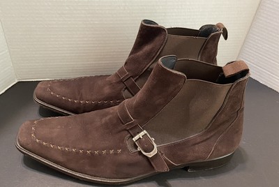 Mezlan Men s Size 12 M  Belleville  Old English Suede Slip On Boots Brown Buckle