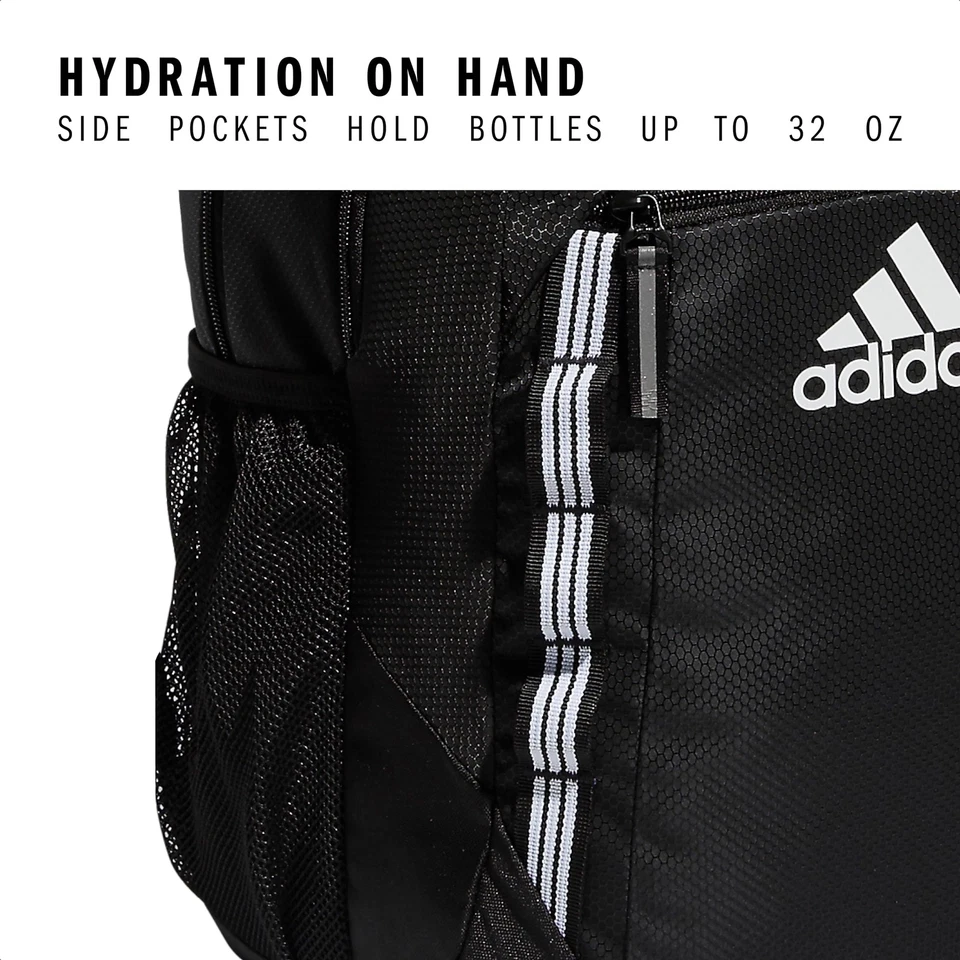 Adidas Black White Stripe Backpack With Laptop Sleeve And Loadspring Straps - Image 4 of 4
