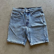 Vintage 90s Levis 505 Jean Shorts Size 31 Blue Light Wash Relaxed Fit Jorts USA