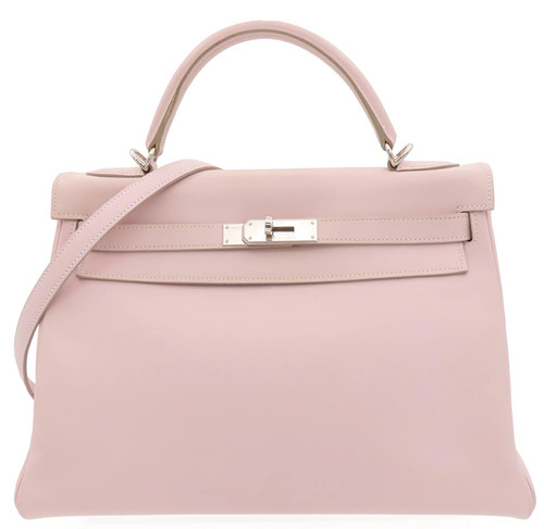 Hermes Paris Kelly 32 Shoulder Handbag Rose Dragee Silver Leather Retourne Auth