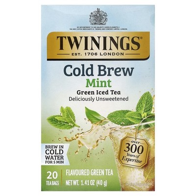 Cold Brew Iced Tea, Green Tea, Mint, Unsweetened, 20 Tea Bags, 1.41 oz (40 g)