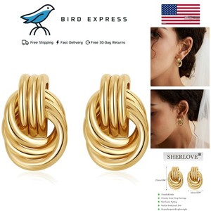 Authentic Gold Plated Knot Earrings Women Chunky Dangle Hypoallergenic Statement Jewelry