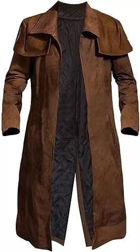 Mens Brown Leather Trench Coat Long Duster Jacket Vintage Cowboy