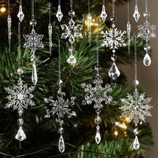 Christmas Tree Ornaments, 16pcs Crystal Snowflake Ornaments Clear