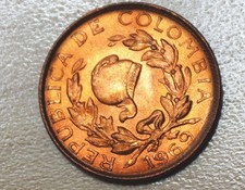 1969 Colombia 1 Centavo Repunched 9