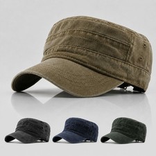 Distressed Washed Army Cadet Cap Military Style Hat Olive Green Unisex