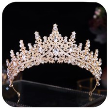 Crystal Princess Queen Tiara - Birthday Rhinestone Crowns Headband A-Gold White