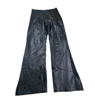 Cache Black Real Leather Flare Pants Bootcut Y2K Clubwear Rocker Chic 12