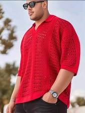 Men's Spring Summer Short Sleeve Shirt 4XL BIG Knit RED