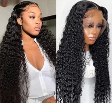 Curly Human Hair Wigs Hd Lace Wigs Water Wave 13x6 Human Hair 1B Black Wig