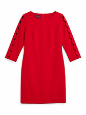 rsvp by Talbots Red Sheath Dress Knit Stretch Round Neck Cut-Out Zip 10