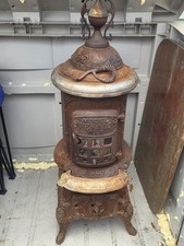 Antique Round Oak Wood Burning Stove - Herald No.14 Taunton,Ma 1919