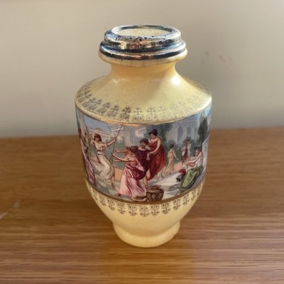 Antike Charles May Sterlingsilber Rand malerische römische griechische Vitrine Vase 11 cm