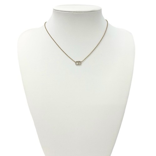 Christian Dior CLAIR D LUNE Logo Rhinestone Necklace Gold 43.5cm Chain Auth - Picture 7 of 7