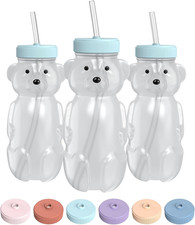 Honey Bear Straw Cup 8oz 3-Pack, Blizzard Blue Honeybear Drinking Cup Set