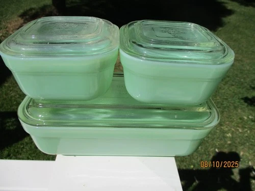 FIRE KING JADE-ITE 3-PIECE REFRIGERATOR SET - NICE