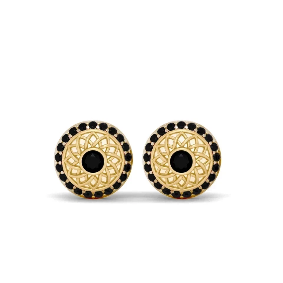 Gemelos de ónix creados en laboratorio de corte redondo de 3 quilates para hombre con acabado en oro blanco de 14 quilates plateados Foto 3 de 3