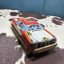 Vintage Tin Litho Fire Chief Car Friction Toy Red White Collectible B2