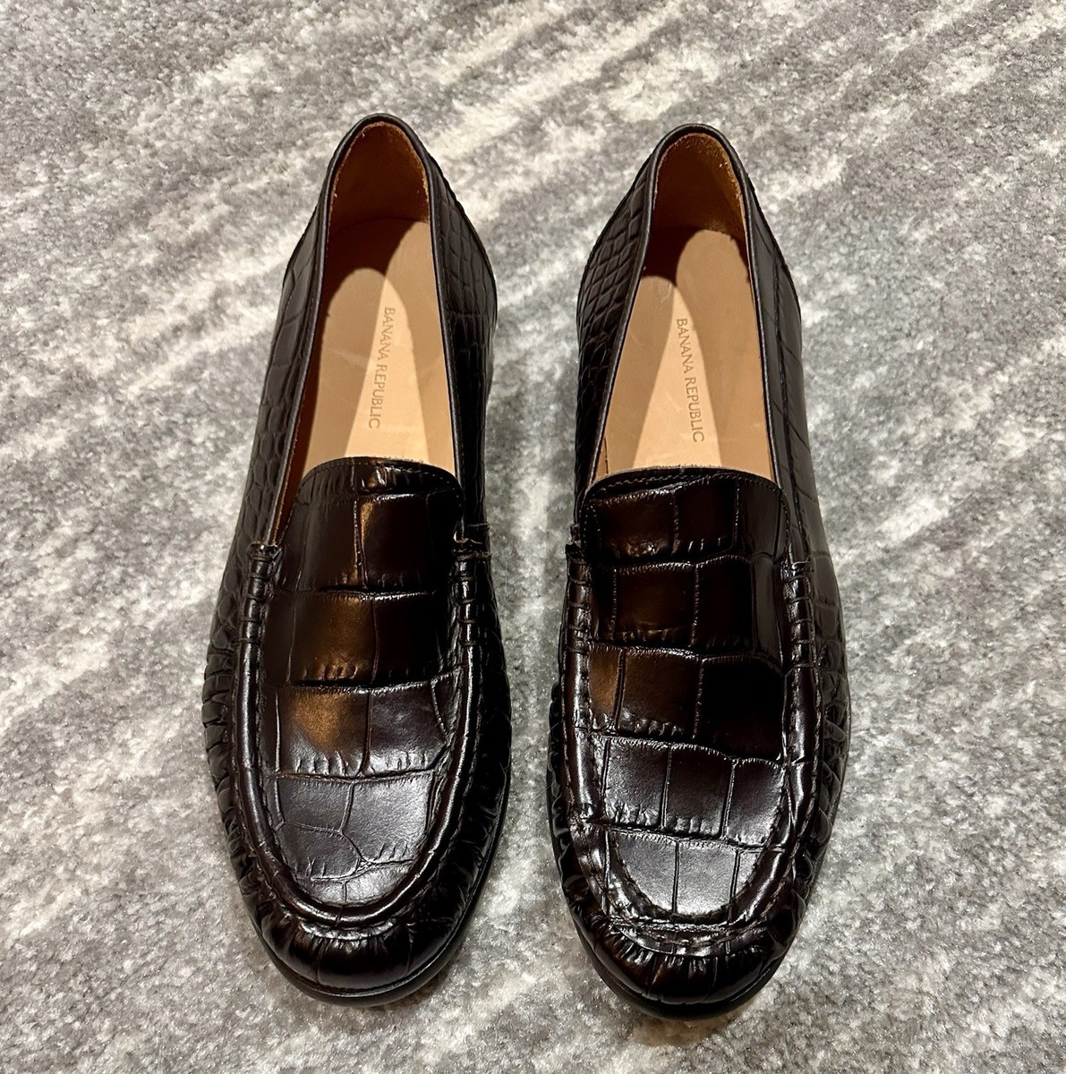 Banana Republic Men's 7.5 Leather Moc-Toe Croc Loafer Brown Shoes