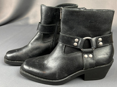 Sun + Stone Phoebie Leather Harness Ankle Boots Square Toe Black Size 5 NEW