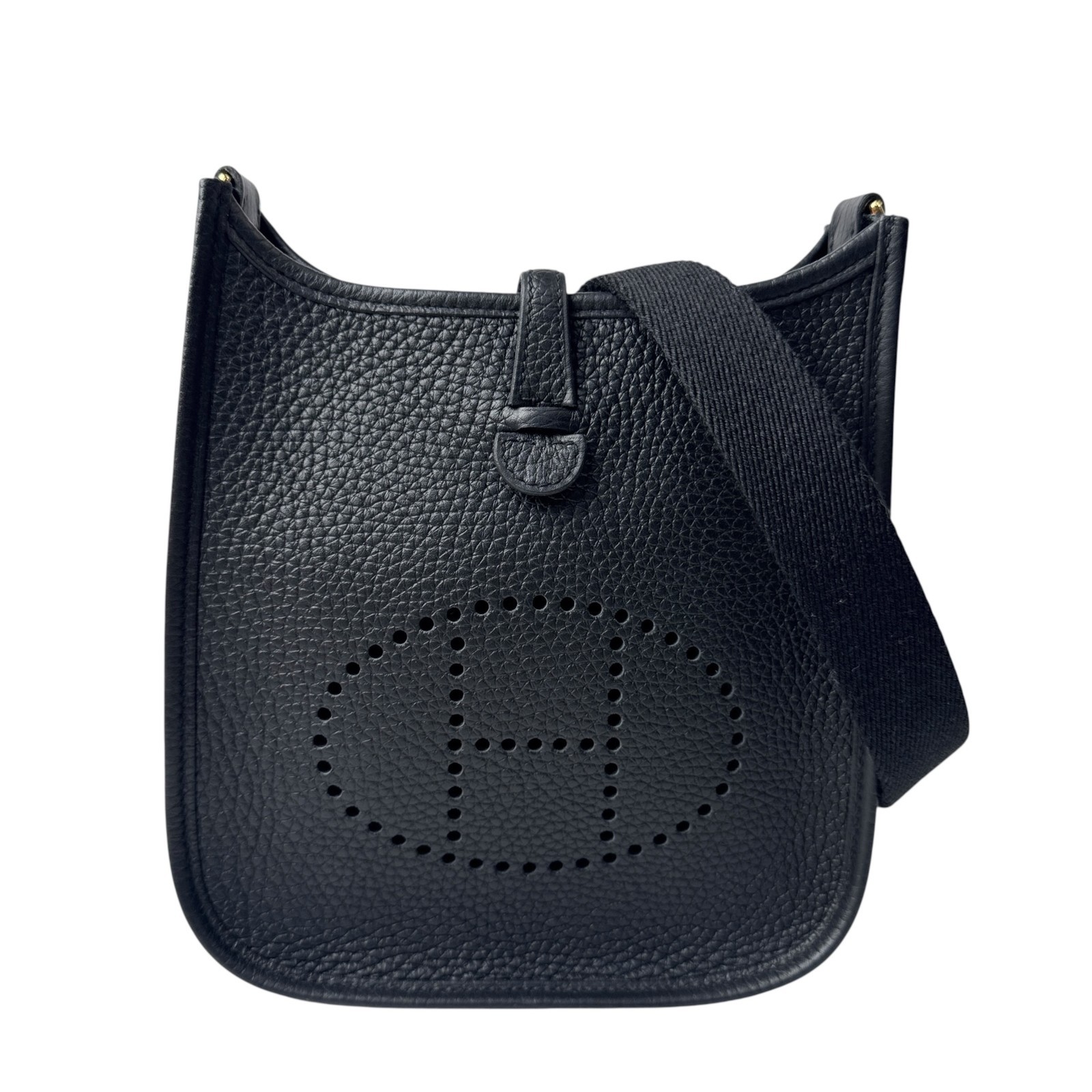 Excellent condition Hermes Evelyne TPM Black Noir Gold Metal Shoulder Bag Cr...
