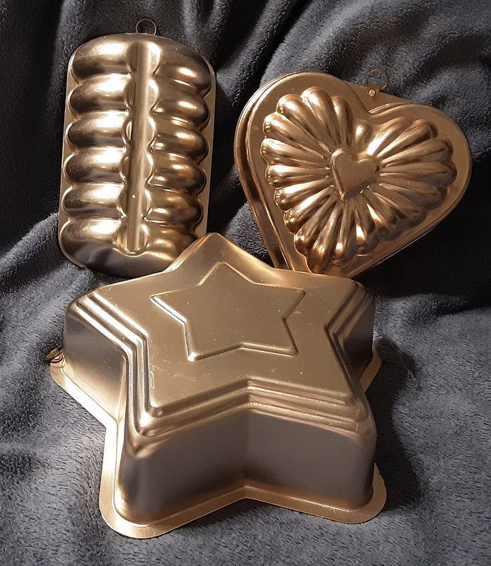 3 Vintage Copper Jello Molds, Star, Heart, Ribbed Loaf