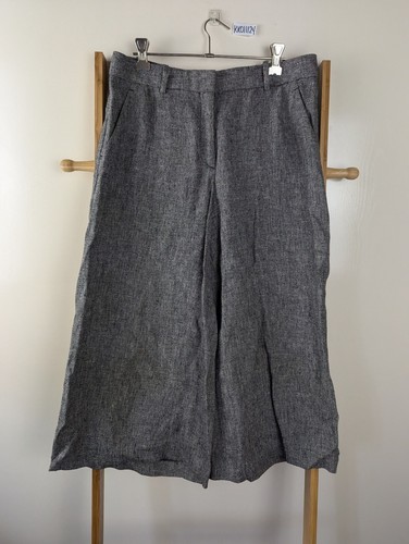 Theory Made In USA Grey Wide Leg Linen Cropped Dress Pants Size 4 AUS 8