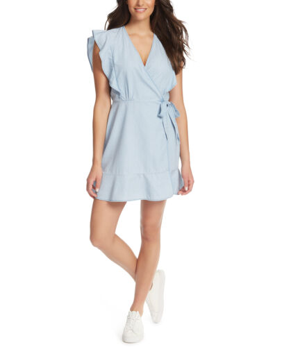 Ella Moss Women's V-Neck Wrap Dress (Small, Light Blue)