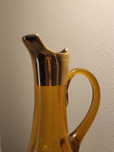 On Sale - - Vintage MOSER Amber Glass Flower & Gold Rare Carafe - Picture 2 of 5