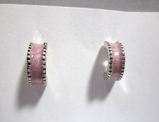 Small Silver Tone with Pink Enamel Half Circle Stud Pierced Earrings 5/8"