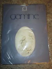 GAMINE Vintage WHITE w/SHIMMERY BOWS Nylon PANTYHOSE - 1980's - 125-150 lbs
