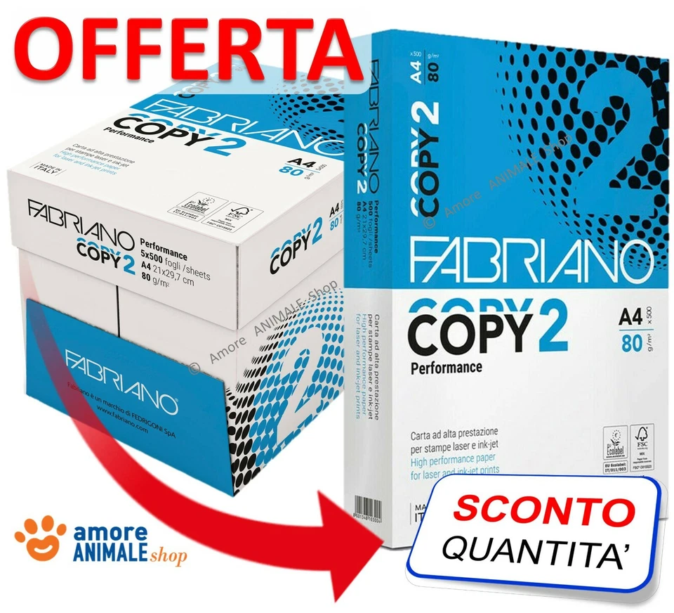 FEDRIGONI / FABRIANO Carta A4 FABRIANO COPY 2 → 1 / 2 / 5 / 10 risma 500 fogli → 80 gr per Stampante