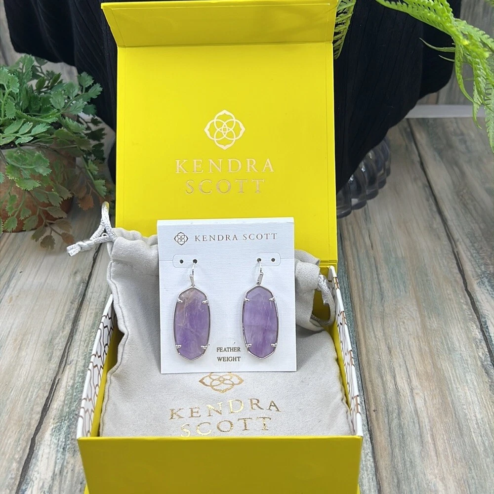 Kendra Scott Faceted Elle Drop Earrings Rhodium Purple Amethyst