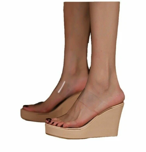 Sandalias de mujer transparentes tacón de cuña plataforma zapatos de salón sandalias sexy - Imagen 6 de 15
