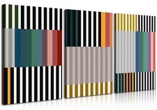 3pcs Abstract Stripes Canvas Wall Art Mid Century Modern Wall Decor Pictures ...
