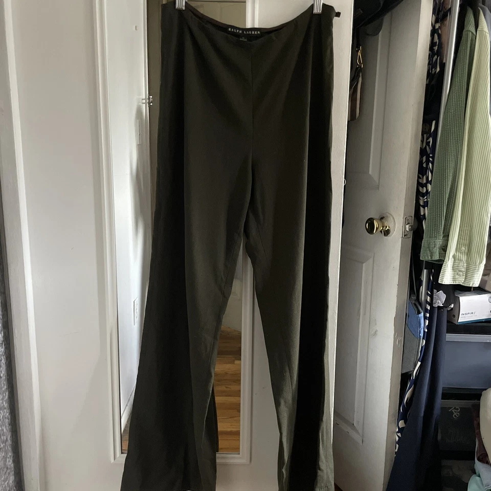 Pantalón Ralph Lauren Etiqueta Negra Lana Verde Oliva Pierna Ancha