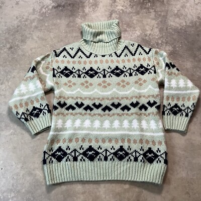Anthropology Sweater Womens Medium Green Fair Isle Turtleneck Tunic Festive